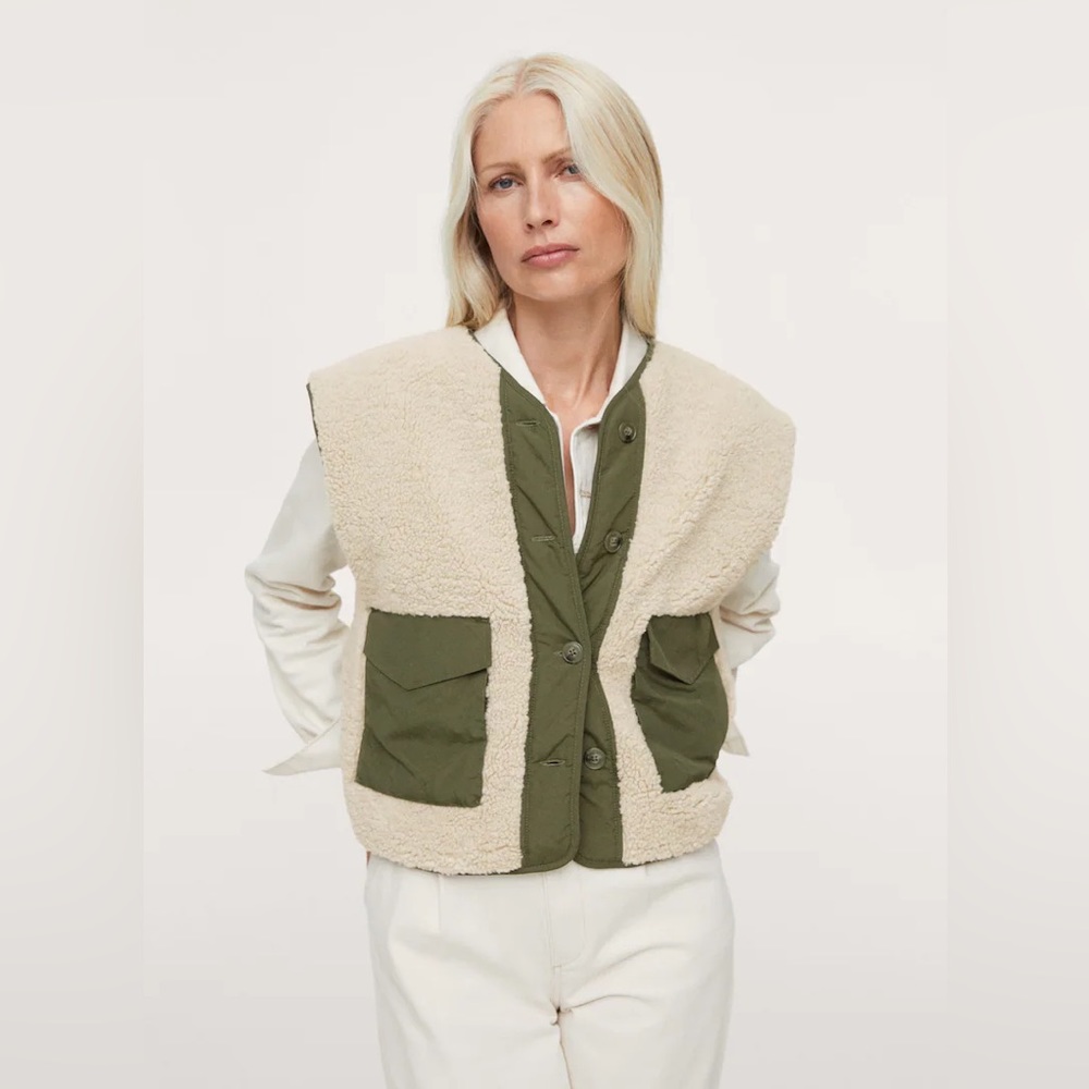 Mango faux shearling mixed vest gilet